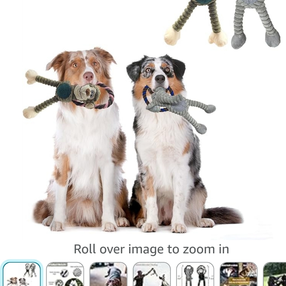 2 pack elephant, monkey squeaky plush dog toys (12)